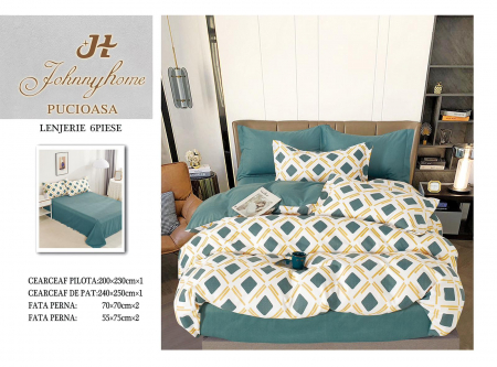 Bumbac Tip Finet 6 Piese - Lenjerie De Pat Finet - Verde Retro