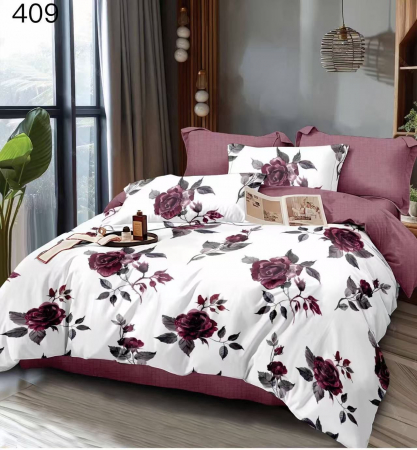 Bumbac Tip Finet 6 Piese - Lenjerie De Pat Finet - Trandafiri Bordo