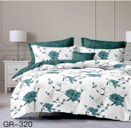 Bumbac Tip Finet 6 Piese - Lenjerie De Pat Finet - Trandafiri Verzi