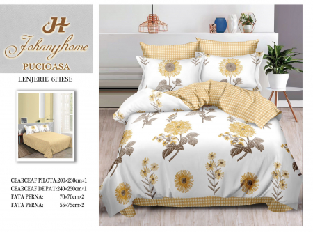 Bumbac Tip Finet 6 Piese - Lenjerie De Pat Finet - Yellow Flowers