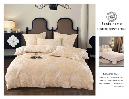 Lenjerie De Pat Jacquard Satinat Cu Insertii De Broderie - Crem Deshis Royal [0]