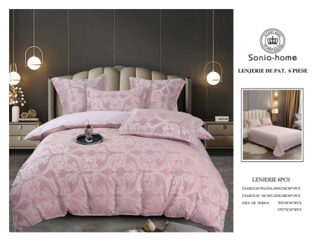 Lenjerie De Pat Jacquard Satinat Cu Insertii De Broderie - Mov Deschis [0]