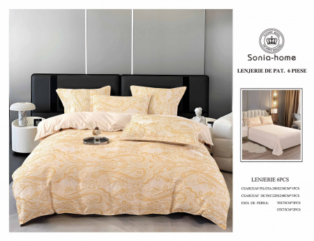 Lenjerie De Pat Jacquard Satinat Cu Insertii De Broderie - Portocaliu Royal [0]