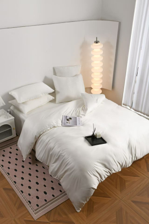 Lenjerie De Pat Premium Din Matase 6 Piese - Alb Unt [11]