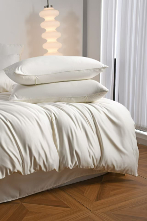 Lenjerie De Pat Premium Din Matase 6 Piese - Alb Unt [6]