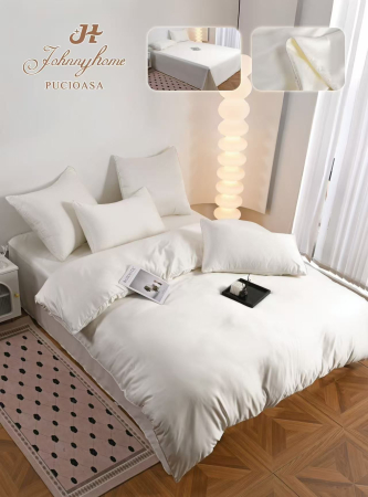 Lenjerie De Pat Premium Din Matase 6 Piese - Alb Unt [7]