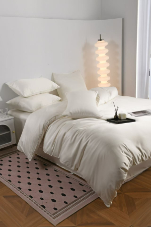 Lenjerie De Pat Premium Din Matase 6 Piese - Alb Unt [3]