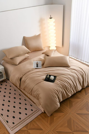 LENJERII DE PAT - Lenjerie De Pat Premium Din Matase 6 Piese - Bej