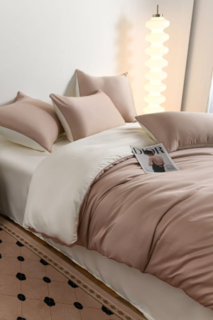 Lenjerie De Pat Premium Din Matase 6 Piese - Bej Si Crem [19]