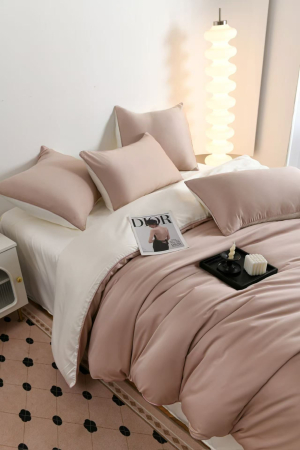 Lenjerie De Pat Premium Din Matase 6 Piese - Bej Si Crem [9]