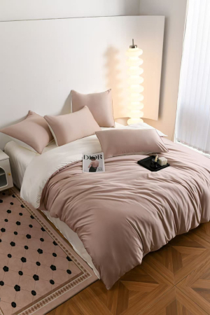 Lenjerie De Pat Premium Din Matase 6 Piese - Bej Si Crem [12]