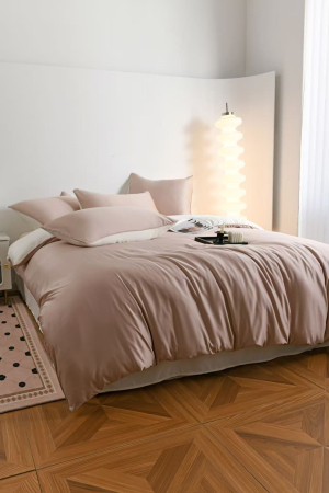 Lenjerie De Pat Premium Din Matase 6 Piese - Bej Si Crem [2]