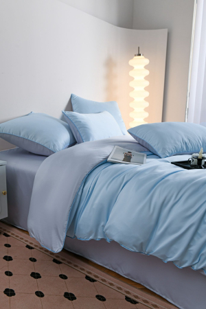 Lenjerie De Pat Premium Din Matase 6 Piese - Bleu [17]