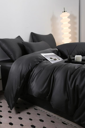 Lenjerie De Pat Premium Din Matase 6 Piese - Gri Antracit [3]