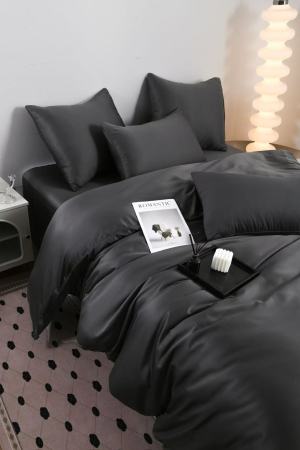 Lenjerie De Pat Premium Din Matase 6 Piese - Gri Antracit [17]