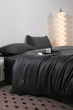 Lenjerie De Pat Premium Din Matase 6 Piese - Gri Antracit [8]
