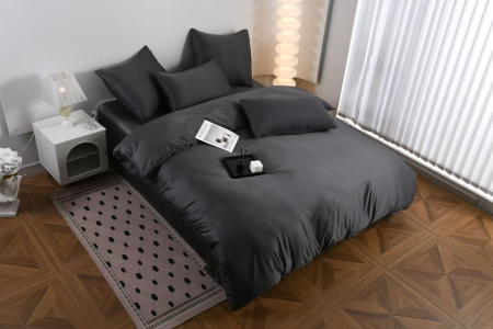 LENJERII DE PAT - Lenjerie De Pat Premium Din Matase 6 Piese - Gri Antracit