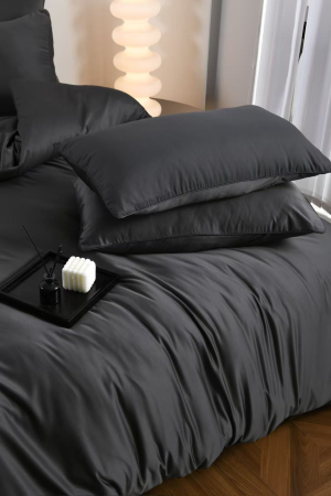 Lenjerie De Pat Premium Din Matase 6 Piese - Gri Antracit [4]