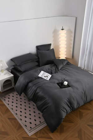 Lenjerie De Pat Premium Din Matase 6 Piese - Gri Antracit [6]