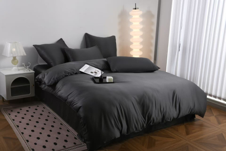 Lenjerie De Pat Premium Din Matase 6 Piese - Gri Antracit [18]