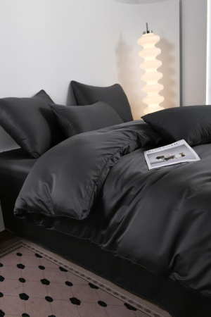 Lenjerie De Pat Premium Din Matase 6 Piese - Gri Antracit [12]