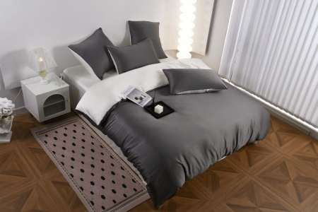 Lenjerie De Pat Premium Din Matase 6 Piese - Gri Cu Gri Deschis [13]