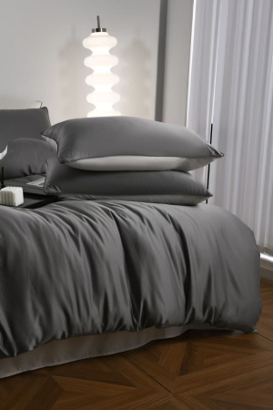 Lenjerie De Pat Premium Din Matase 6 Piese - Gri Cu Gri Deschis [5]