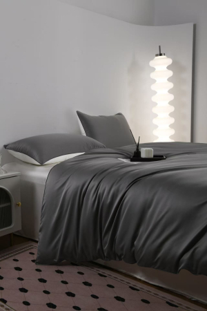 Lenjerie De Pat Premium Din Matase 6 Piese - Gri Cu Gri Deschis [15]