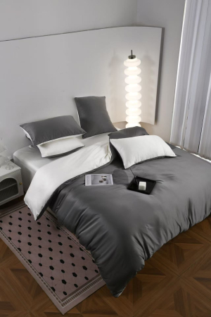 Lenjerie De Pat Premium Din Matase 6 Piese - Gri Cu Gri Deschis [3]