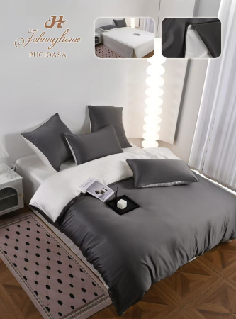 Lenjerie De Pat Premium Din Matase 6 Piese - Gri Cu Gri Deschis [18]