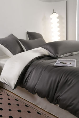 Lenjerie De Pat Premium Din Matase 6 Piese - Gri Cu Gri Deschis [9]