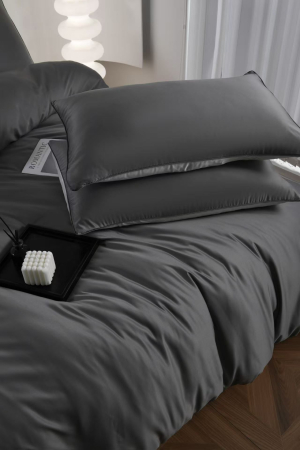 Lenjerie De Pat Premium Din Matase 6 Piese - Gri Cu Gri Deschis [1]