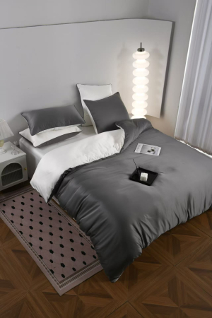 Lenjerie De Pat Premium Din Matase 6 Piese - Gri Cu Gri Deschis [10]