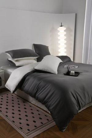 Lenjerie De Pat Premium Din Matase 6 Piese - Gri Cu Gri Deschis [12]