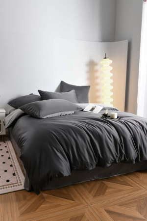 Lenjerie De Pat Premium Din Matase 6 Piese - Gri Inchis Si Gri Deschis [12]