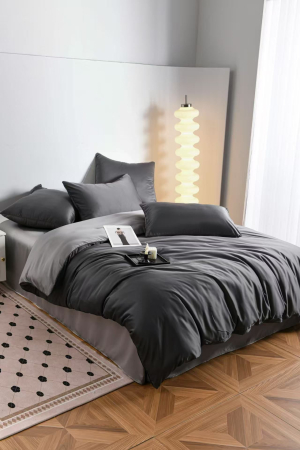 Lenjerie De Pat Premium Din Matase 6 Piese - Gri Inchis Si Gri Deschis [7]