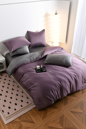 Lenjerie De Pat Premium Din Matase 6 Piese - Gri Si Violet [4]