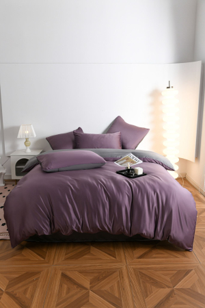 Lenjerie De Pat Premium Din Matase 6 Piese - Gri Si Violet [13]