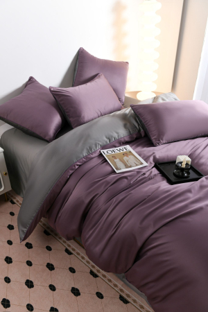 Lenjerie De Pat Premium Din Matase 6 Piese - Gri Si Violet [17]