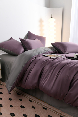 Lenjerie De Pat Premium Din Matase 6 Piese - Gri Si Violet [18]