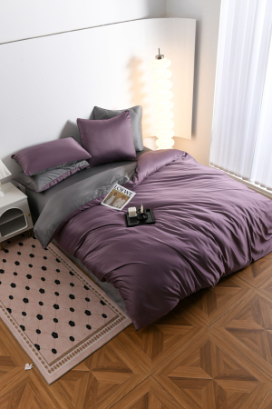 Lenjerie De Pat Premium Din Matase 6 Piese - Gri Si Violet [9]
