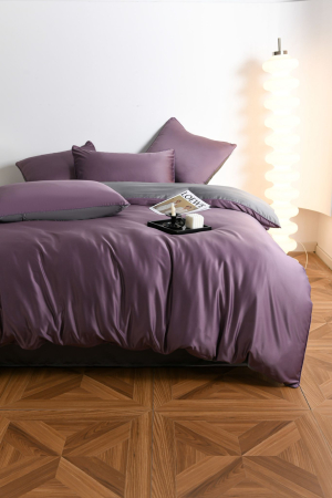 Lenjerie De Pat Premium Din Matase 6 Piese - Gri Si Violet [10]