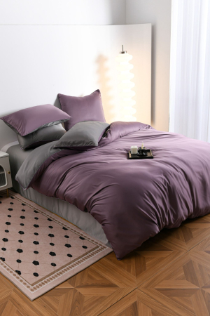 Lenjerie De Pat Premium Din Matase 6 Piese - Gri Si Violet [7]