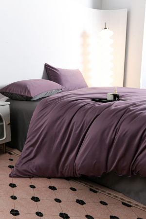 Lenjerie De Pat Premium Din Matase 6 Piese - Gri Si Violet [11]