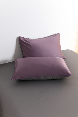 Lenjerie De Pat Premium Din Matase 6 Piese - Gri Si Violet [3]