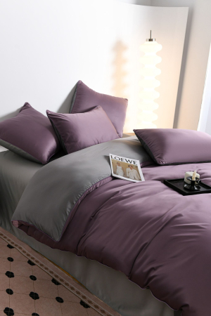 Lenjerie De Pat Premium Din Matase 6 Piese - Gri Si Violet [14]