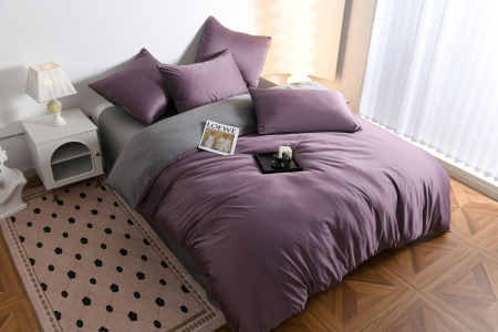 Lenjerii Matase - Lenjerie De Pat Premium Din Matase 6 Piese - Gri Si Violet