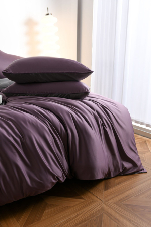 Lenjerie De Pat Premium Din Matase 6 Piese - Gri Si Violet [1]