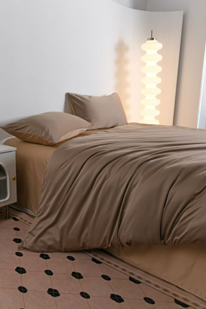 Lenjerie De Pat Premium Din Matase 6 Piese - Maro Si Bej [17]