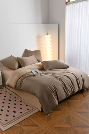 Lenjerie De Pat Premium Din Matase 6 Piese - Maro Si Bej [12]